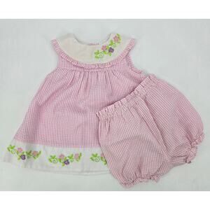 Vintage Cottagecore Fairycore Tutti Frutti Pink‎ Gingham Dress Bloomers Set